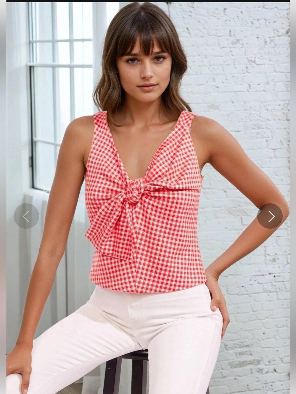 Eva Franco Red Gingham Tie-Front V-Neck Camisole